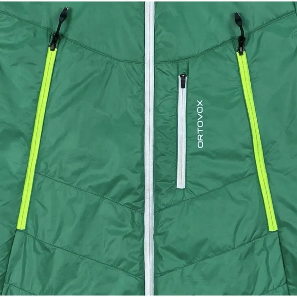 Ortovox Swisswool Piz Boè Green Jacket neon yellow pocket zippers. Men’s Medium